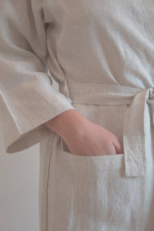 Organic hemp Japanese Yukata robe in Natural